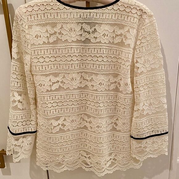 Talbots Cream Lace Top with Velvet Tie Trim XS - Picture 3 of 4